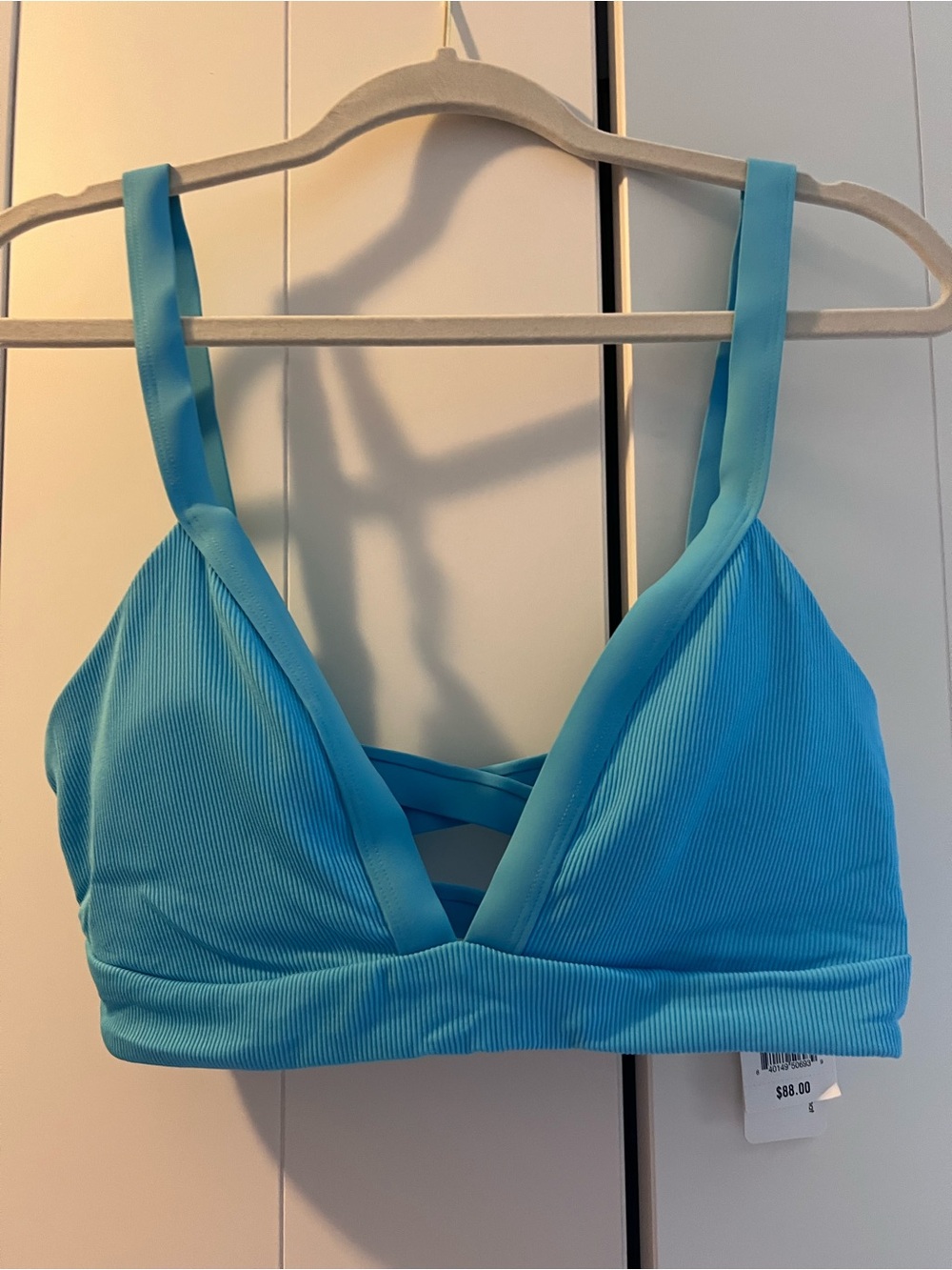 l*space Aqua Ribbed Bralette Bikini Top with Crisscross Detail